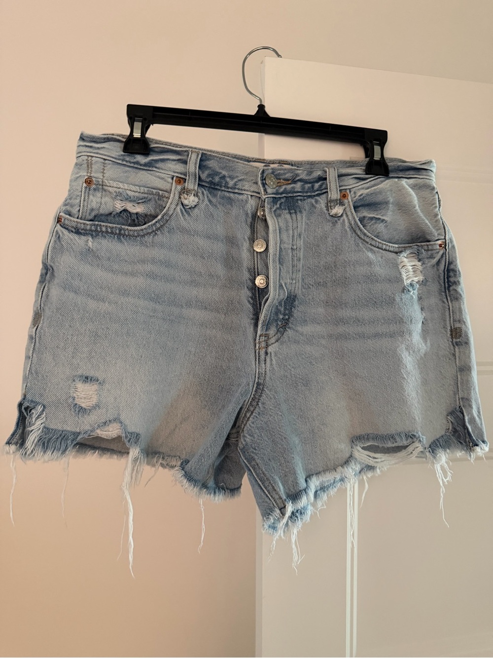 Free People Light Blue Distressed High-Rise Denim Shorts